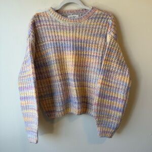 Jessica Simpson Cropped Oversized Sweater Women M Pastel Rainbow Wool Blend
